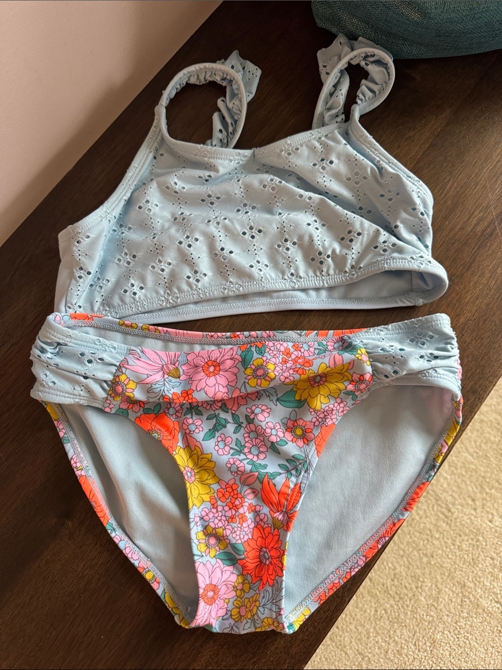 Cat & Jack Light Blue Floral Two-Piece Bikini with Multicolor Flowers
